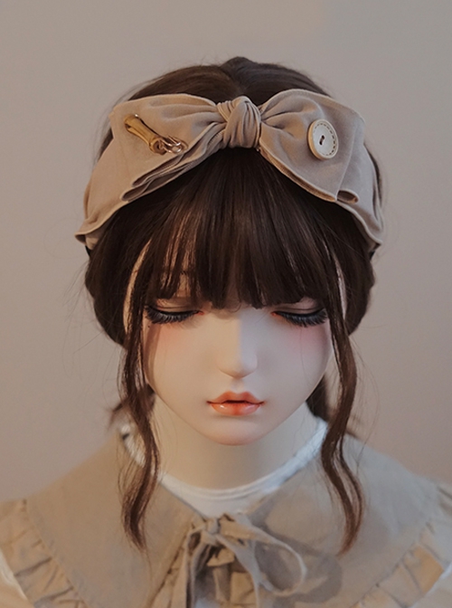 Handmade Double Layer Bowknot Autumn Winter Khaki Bamboo Classic Lolita Headband