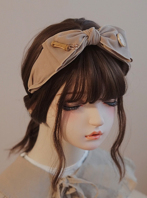 Handmade Double Layer Bowknot Autumn Winter Khaki Bamboo Classic Lolita Headband