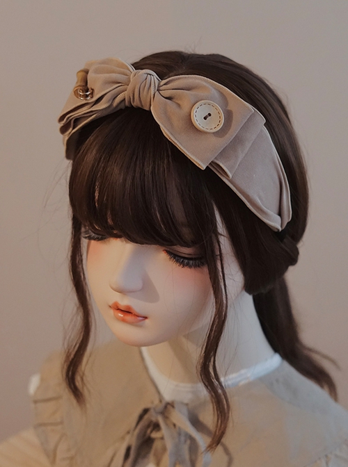 Handmade Double Layer Bowknot Autumn Winter Khaki Bamboo Classic Lolita Headband