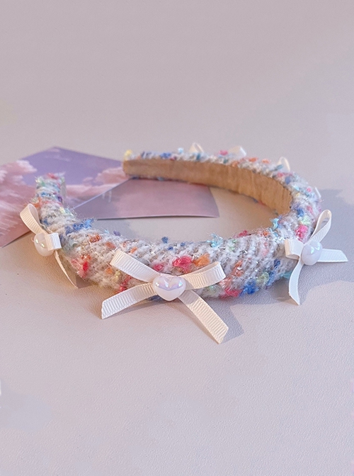 Multicolour Plush Bow-Knot Heart Decoration Classic Lolita Headband