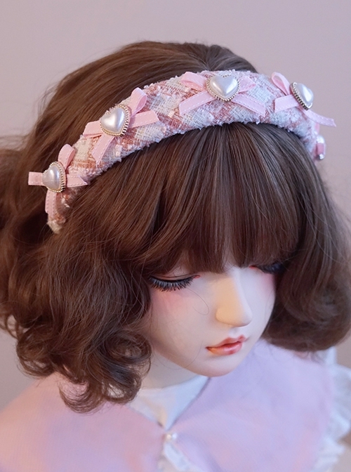Pink Plaid Heart Handmade Bowknot Sweet Lolita Headband