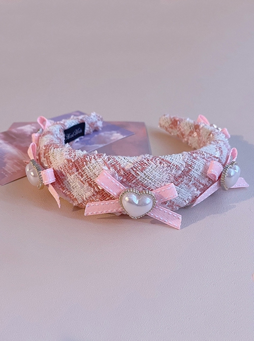 Pink Plaid Heart Handmade Bowknot Sweet Lolita Headband