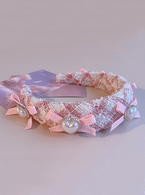 Pink Plaid Heart Handmade Bowknot Sweet Lolita Headband