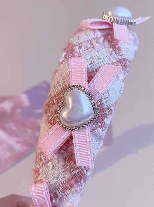 Pink Plaid Heart Handmade Bowknot Sweet Lolita Headband