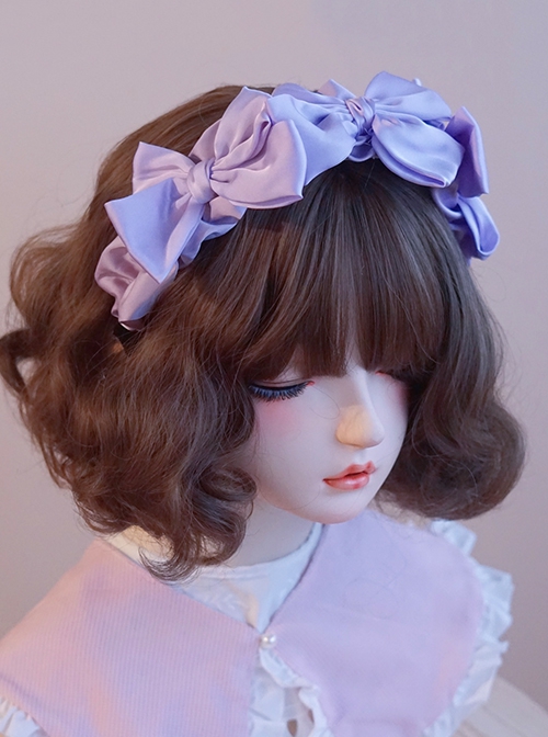 Light Purple Simple Satin Handmade Bow-Knot Sweet Lolita Headband