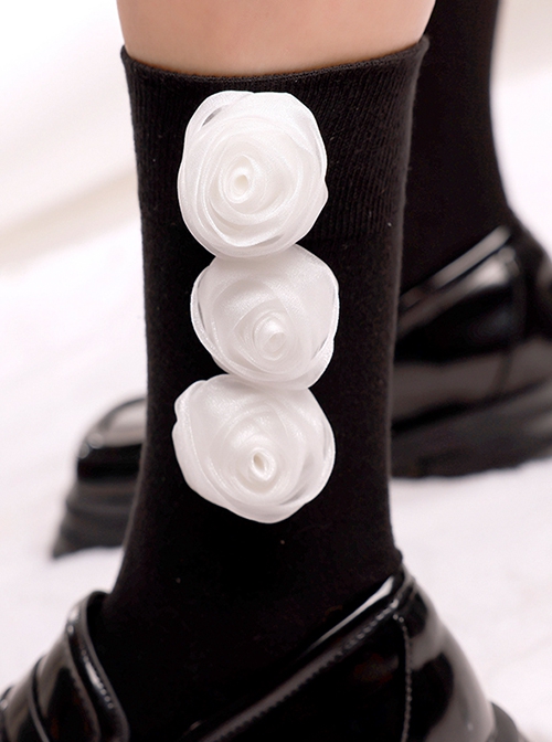 Pure Color Rose Flower Pearl Design Sweet Personality All-Match Classic Lolita Socks