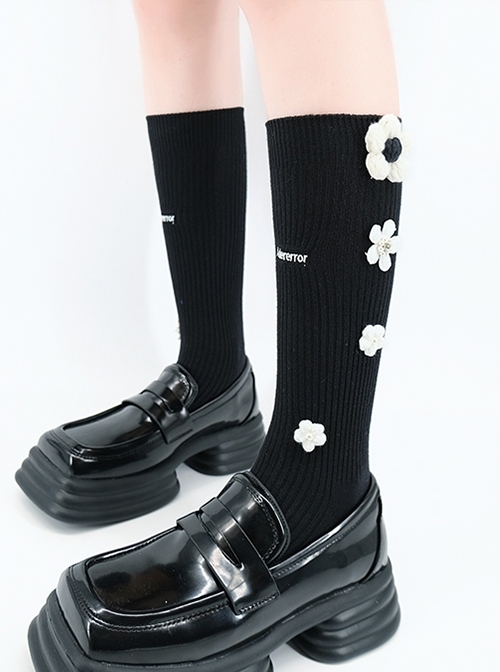 White Woven Small Flower Design Cute Versatile Classic Lolita Socks