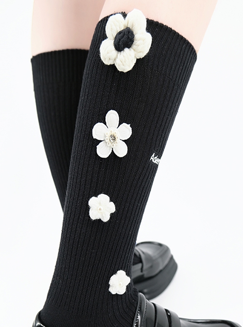 White Woven Small Flower Design Cute Versatile Classic Lolita Socks
