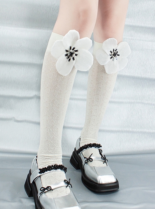 Sweet Summer Thin Chiffon Exaggerated Flower Decoration Personality Classic Lolita Socks