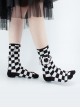 Black White Checkerboard Flower Chain Love Bear Pendant Design Classic Lolita Socks