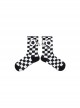 Black White Checkerboard Flower Chain Love Bear Pendant Design Classic Lolita Socks