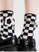 Black White Checkerboard Flower Chain Love Bear Pendant Design Classic Lolita Socks