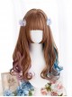 Pink Blue Brown Mixed Color Irregular Romantic Medium Long Curly Hair Classic Lolita Wig