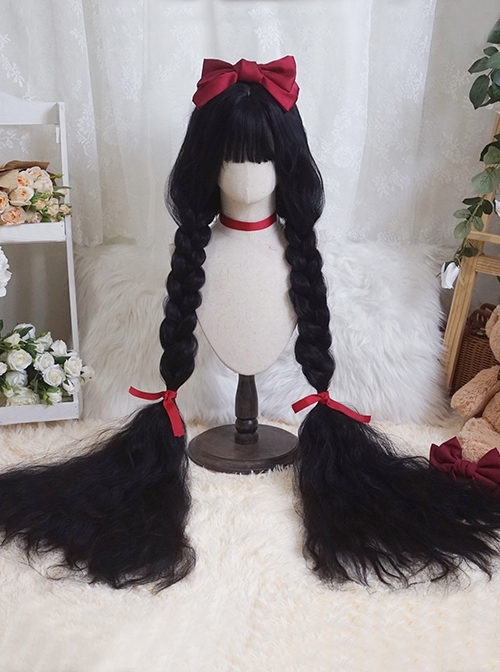 Natural Black Princess Long Curly Hair Super Long Small Curly Hair Qi Liu Hai Classic Lolita Wig