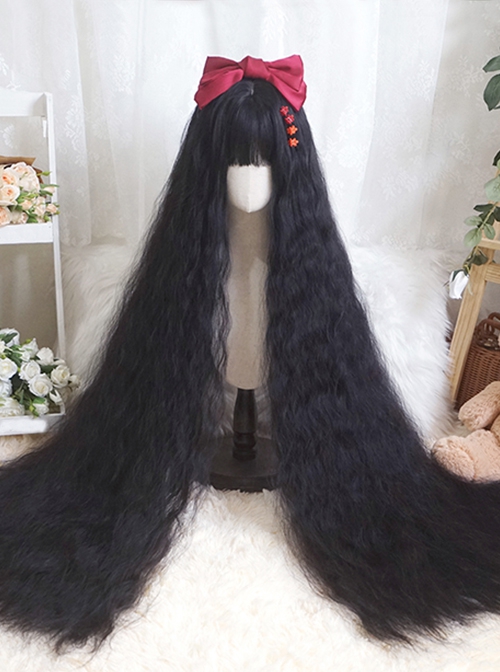 Natural Black Princess Long Curly Hair Super Long Small Curly Hair Qi Bangs Classic Lolita Wig