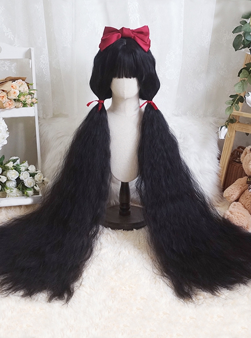 Natural Black Princess Long Curly Hair Super Long Small Curly Hair Qi Liu Hai Classic Lolita Wig