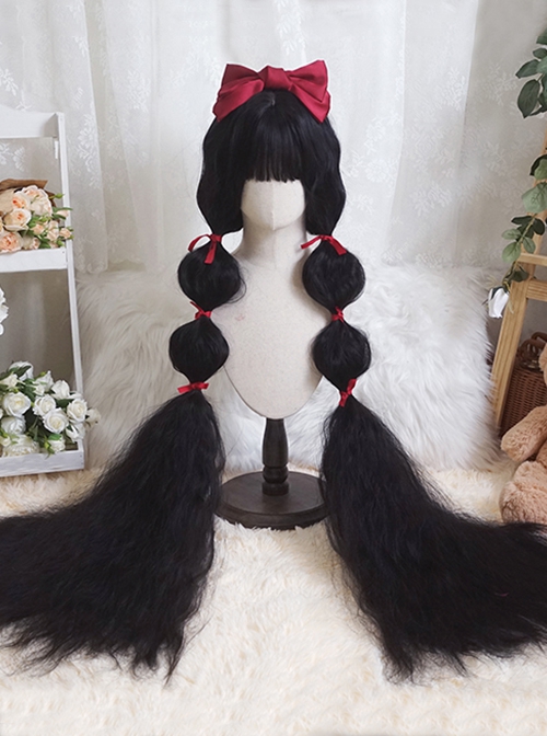 Natural Black Princess Long Curly Hair Super Long Small Curly Hair Qi Bangs Classic Lolita Wig