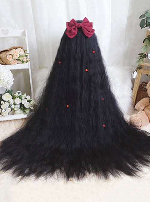 Natural Black Princess Long Curly Hair Super Long Small Curly Hair Qi Bangs Classic Lolita Wig