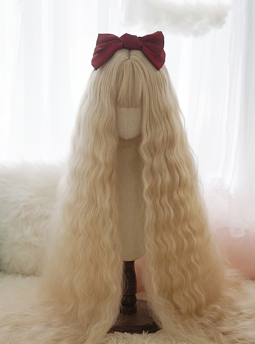 Light Golden Air Bangs Super Long Small Curly Hair Princess Long Curly Hair Classic Lolita Wig