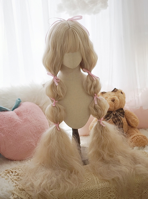 Light Golden Air Bangs Super Long Small Curly Hair Princess Long Curly Hair Classic Lolita Wig