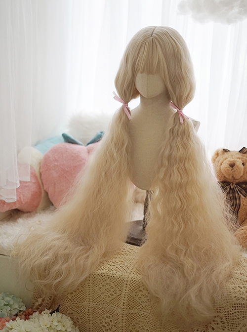 Light Golden Air Bangs Super Long Small Curly Hair Princess Long Curly Hair Classic Lolita Wig