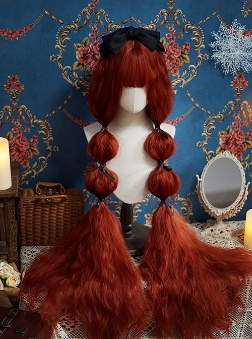 Orange Red 120cm Super Long Air Bangs Small Curly Hair Princess Long Curly Hair Classic Lolita Wig