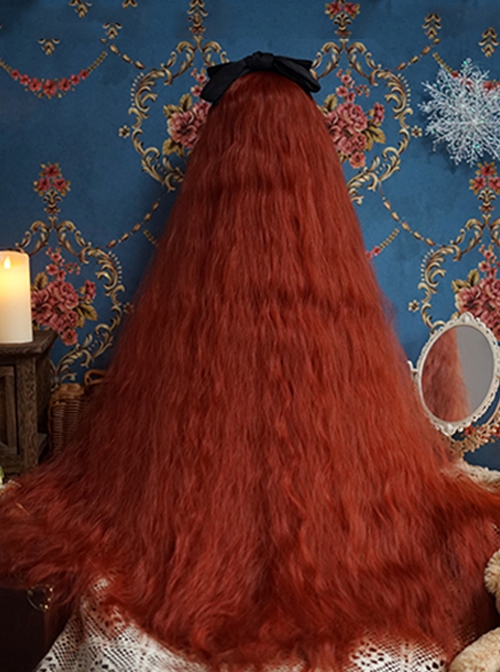 Orange Red 120cm Super Long Air Bangs Small Curly Hair Princess Long Curly Hair Classic Lolita Wig