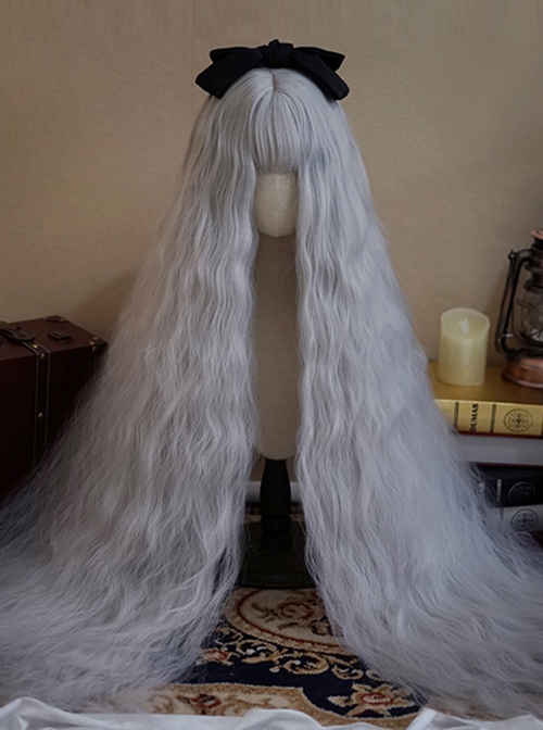 Silver Gray Qi Bangs Super Long Small Curly Hair Princess Long Curly Hair Classic Lolita Wig