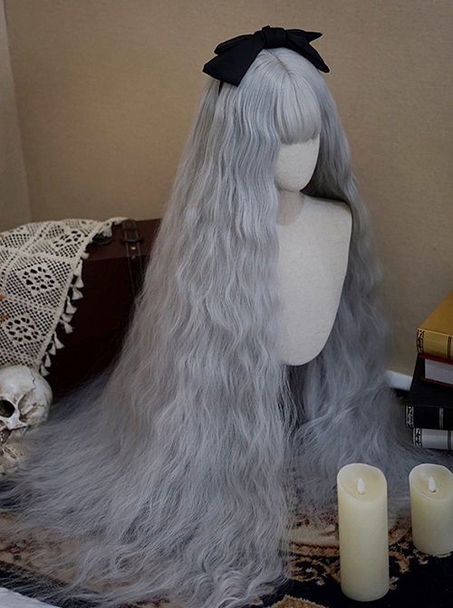 Silver Gray Qi Bangs Super Long Small Curly Hair Princess Long Curly Hair Classic Lolita Wig