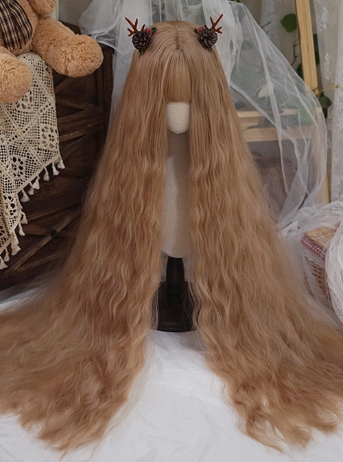 Linen Brown Fashion Super Long Small Curly Hair Air Bangs Long Curly Hair Classic Lolita Wig