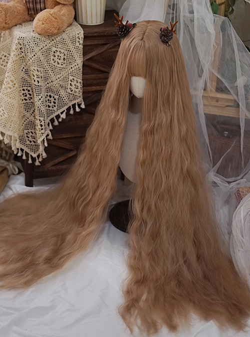 Linen Brown Fashion Super Long Small Curly Hair Air Bangs Long Curly Hair Classic Lolita Wig