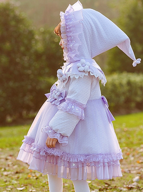 Purple Fantasy Cute Flower Lace Edge Winter Down Warm Sweet Lolita Kids Long-Sleeved Coat