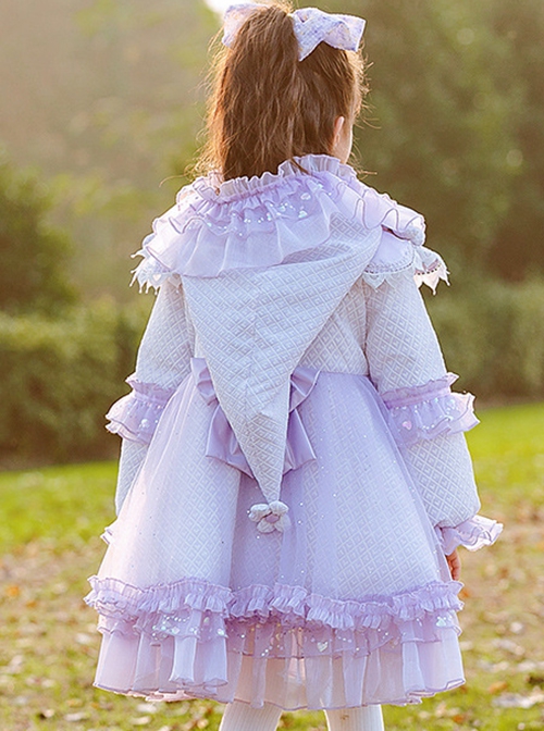 Purple Fantasy Cute Flower Lace Edge Winter Down Warm Sweet Lolita Kids Long-Sleeved Coat