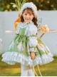 Flower Embroidery Print Fresh Green Lace Decoration Classic Lolita Kids Long Sleeve Dress