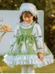 Flower Embroidery Print Fresh Green Lace Decoration Classic Lolita Kids Long Sleeve Dress