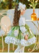 Flower Embroidery Print Fresh Green Lace Decoration Classic Lolita Kids Long Sleeve Dress