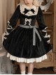 Black Elegant Winter Plush Two-Wear Cloak Lace Decorate Thick Velvet Classic Lolita Long Sleeve Dress Set