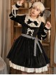 Black Elegant Winter Plush Two-Wear Cloak Lace Decorate Thick Velvet Classic Lolita Long Sleeve Dress Set