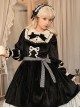 Black Elegant Winter Plush Two-Wear Cloak Lace Decorate Thick Velvet Classic Lolita Long Sleeve Dress Set