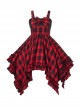 Punk Black Red Plaid Irregular Hem Lacing Autumn Winter Punk Lolita Sleeveless Dress