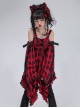 Punk Black Red Plaid Irregular Hem Lacing Autumn Winter Punk Lolita Sleeveless Dress