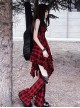 Punk Black Red Plaid Irregular Hem Lacing Autumn Winter Punk Lolita Sleeveless Dress