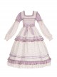 Pastoral Style Square Neck Floral Bow-Knot Decoration Detachable Sleeves Classic Lolita Long Short Sleeve Dress