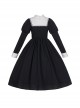 No Man's Land Rose Series Black White Solid Color Stand Collar Lace Autumn Winter Gothic Lolita Long-Sleeved Dress