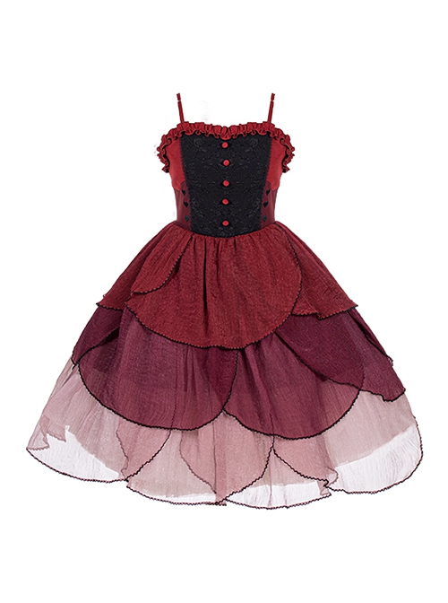 No Man's Land Rose Series Black Jacquard Gradient Petal Hem Gothic Lolita Sleeveless Dress