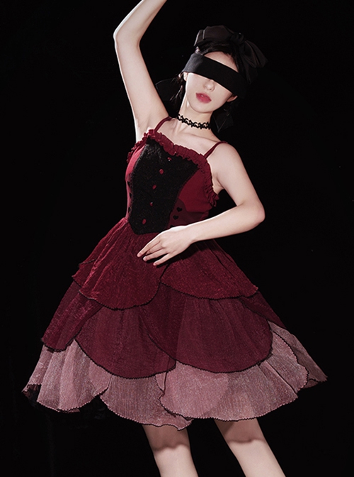 No Man's Land Rose Series Black Jacquard Gradient Petal Hem Gothic Lolita Sleeveless Dress