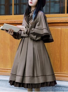 College Style Lapel Simple Elegant Embroidery Double-Breasted Suit Short Cloak School Lolita Long-Sleeved Dress Suit