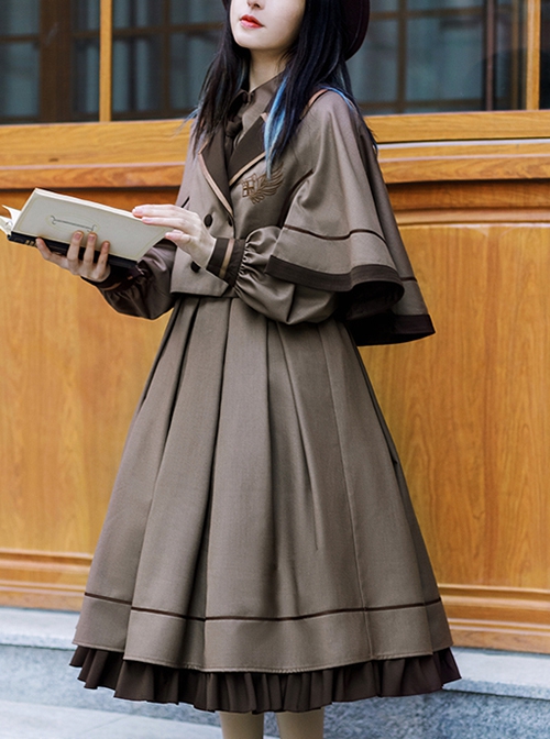 College Style Lapel Simple Elegant Embroidery Double-Breasted Suit Short Cloak School Lolita Long-Sleeved Dress Suit