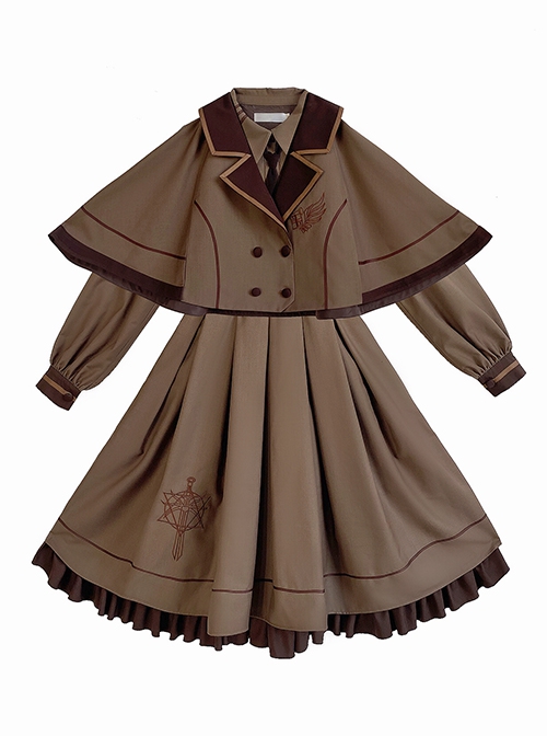 College Style Lapel Simple Elegant Embroidery Double-Breasted Suit Short Cloak School Lolita Long-Sleeved Dress Suit