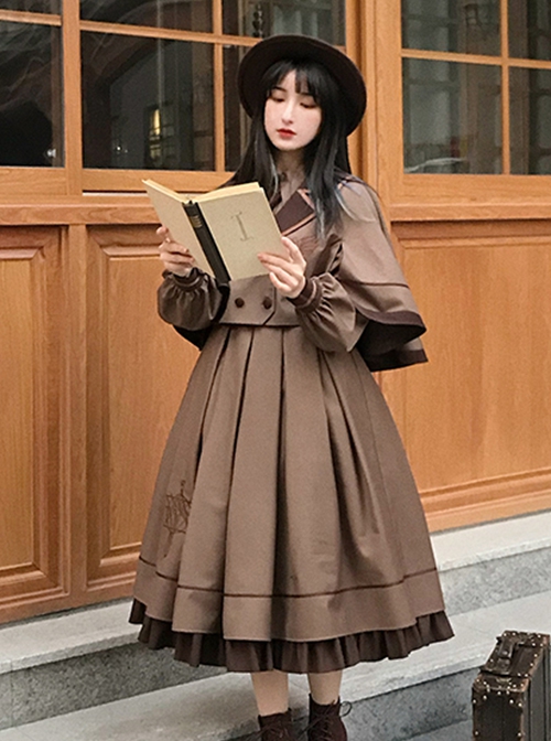 College Style Lapel Simple Elegant Embroidery Double-Breasted Suit Short Cloak School Lolita Long-Sleeved Dress Suit